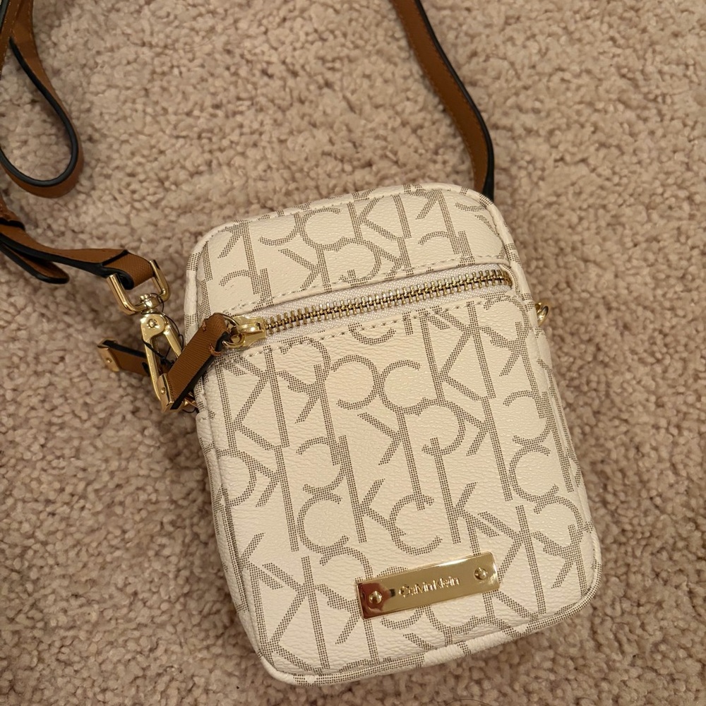 Calvin Klein Beige and Brown Crossbody Bag